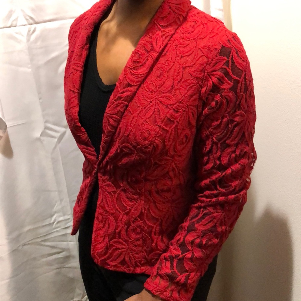 INC Sheer Sleeved Rose Patterned Blazer